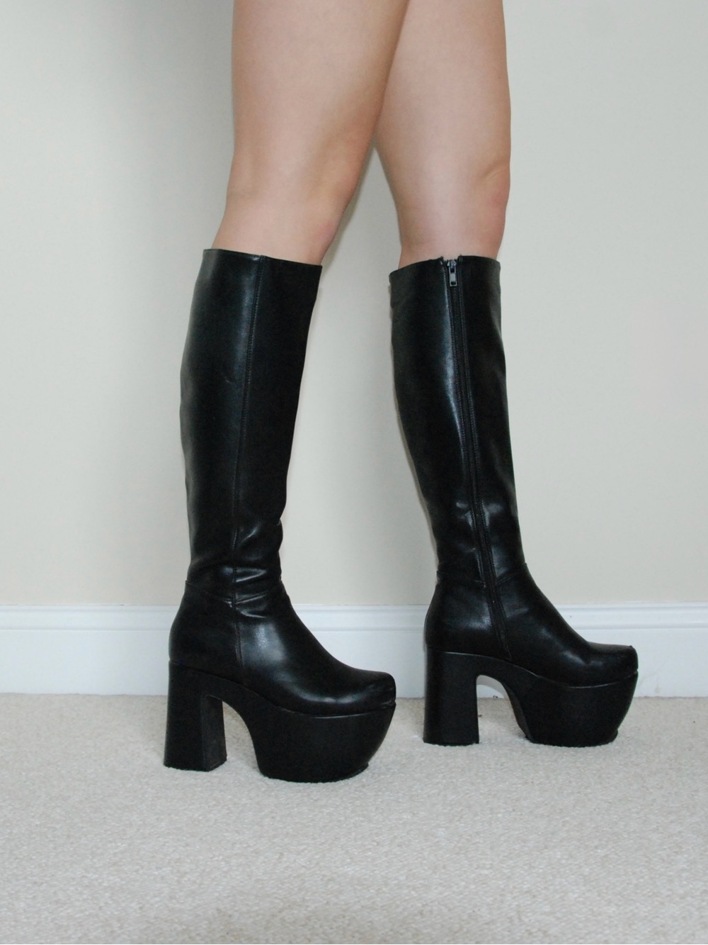 Black Platform Knee-High Boots - Women